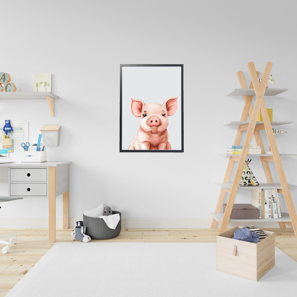 Biggetje dierenposter in kinderkamer