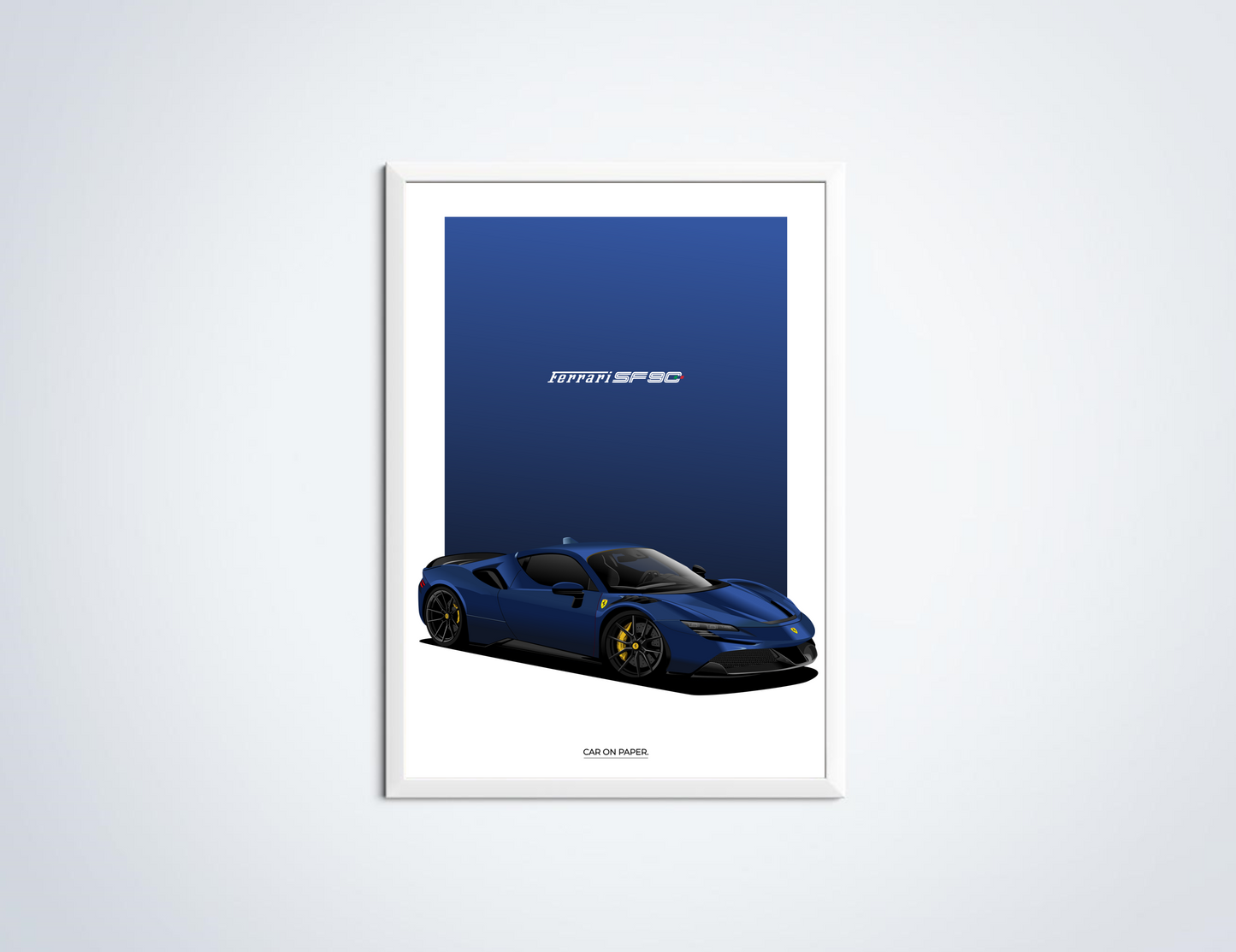Ferrari SF90 Stradale Blauw Poster in Lijst