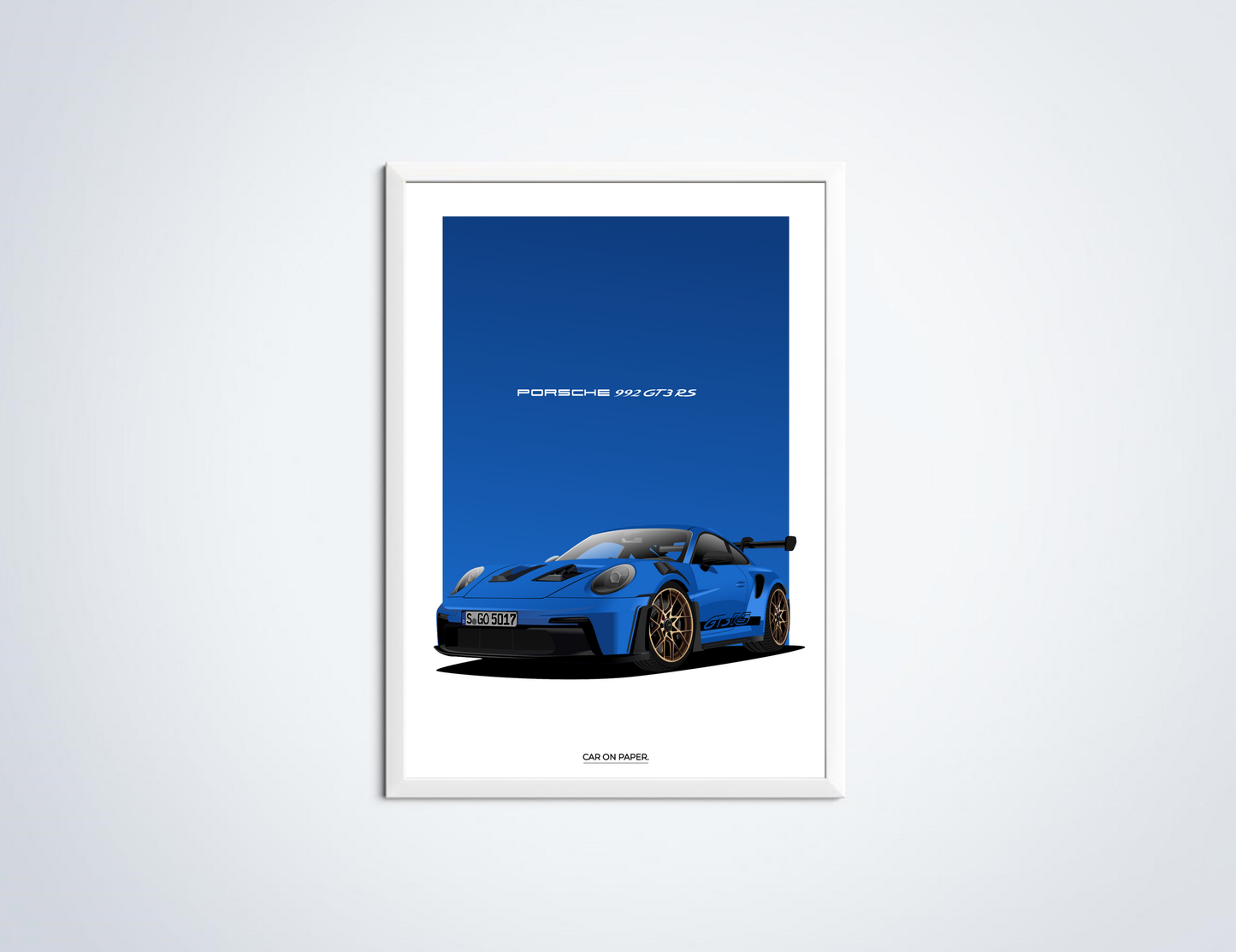 Porsche 911 GT3 RS Blauw Poster in Lijst
