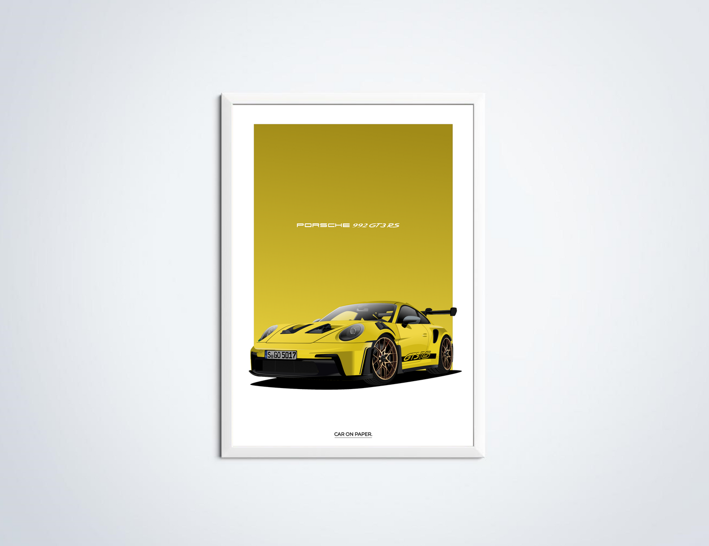 Porsche 911 GT3 RS Geel Poster in Lijst
