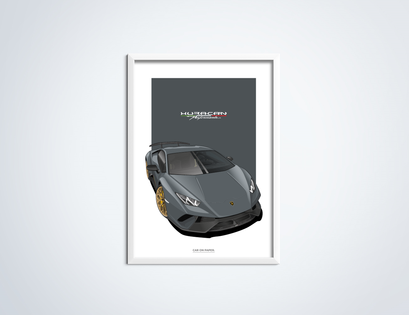 Lamborghini Huracan Performante Lichtgrijs Poster in Lijst