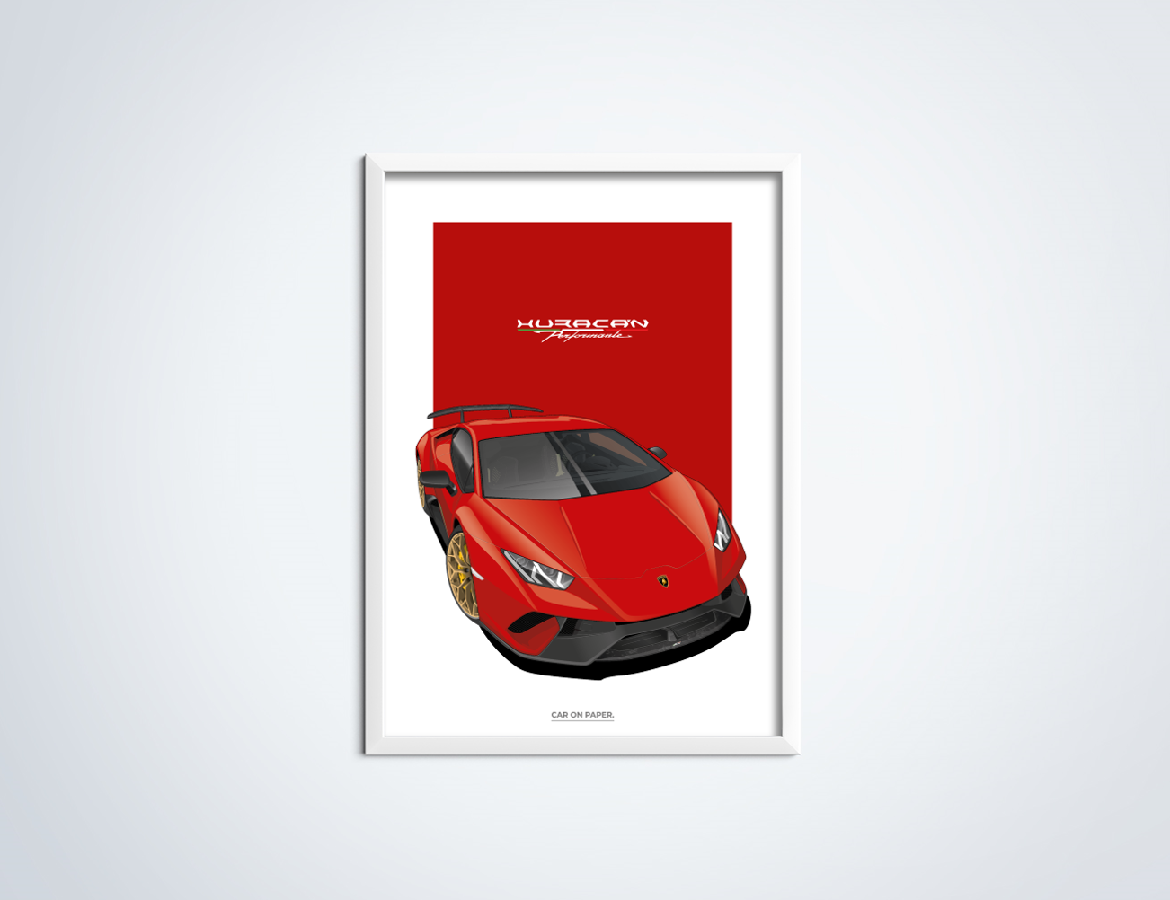 Lamborghini Huracan Performante Rood Poster in Lijst