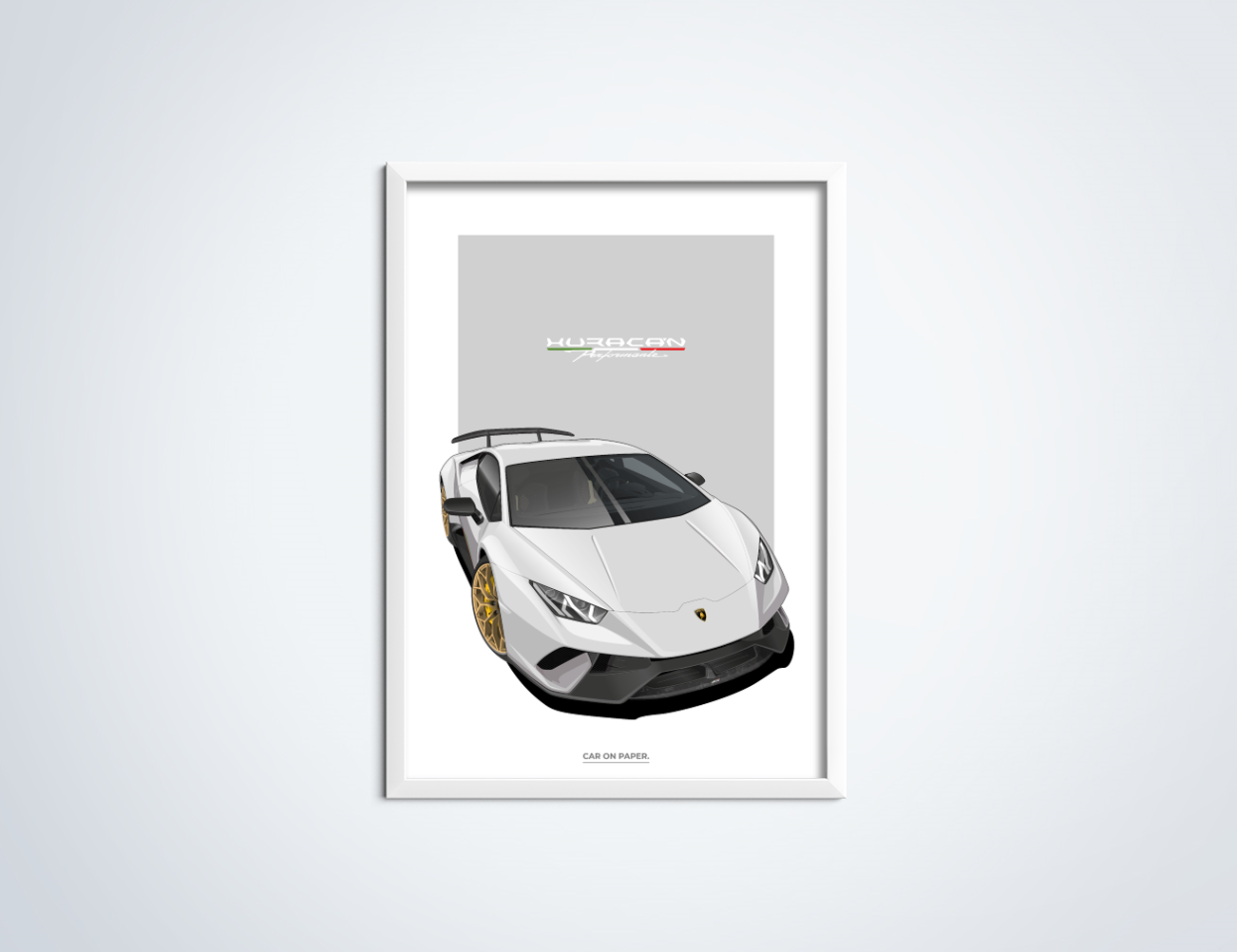 Lamborghini Huracan Performante Wit Poster in Lijst