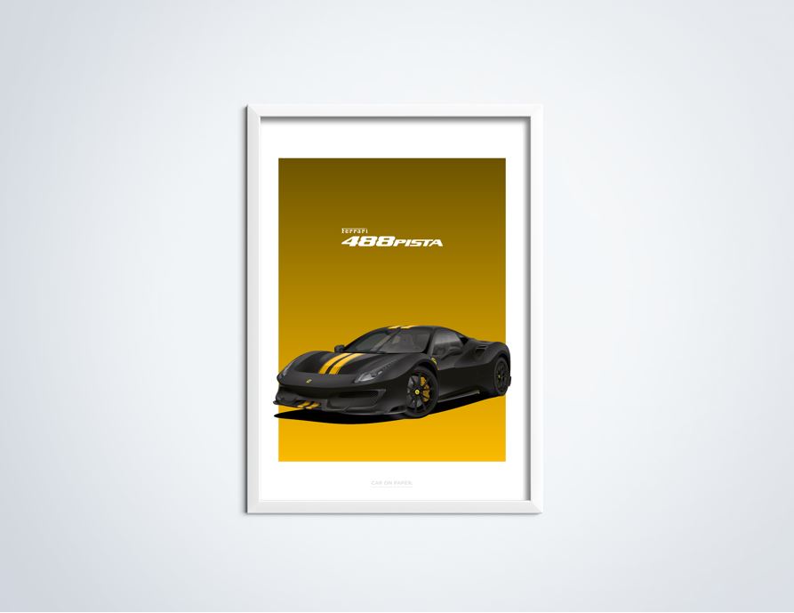 Ferrari 488 Pista Zwart Poster in Lijst