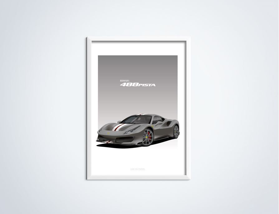 Ferrari 488 Pista Grijs Poster in Lijst