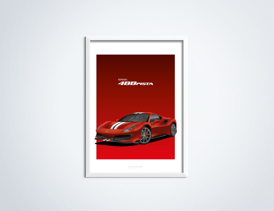 Ferrari 488 Pista Rood Poster in Lijst