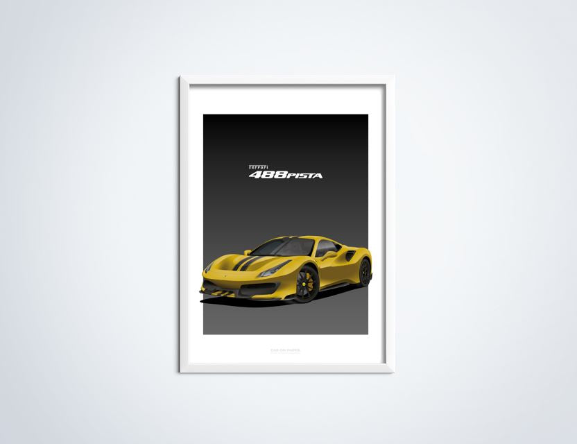 Ferrari 488 Pista Geel Poster in Lijst
