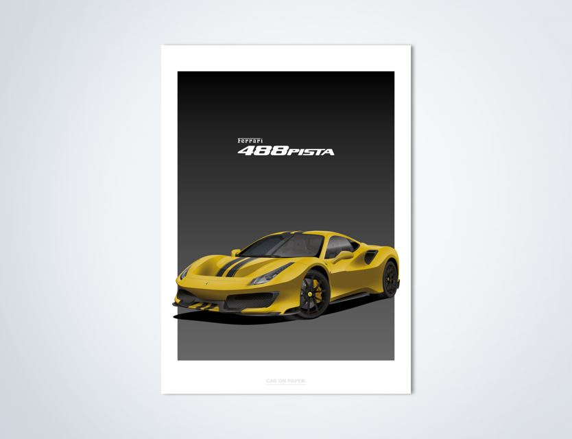 Ferrari 488 Pista Geel Poster