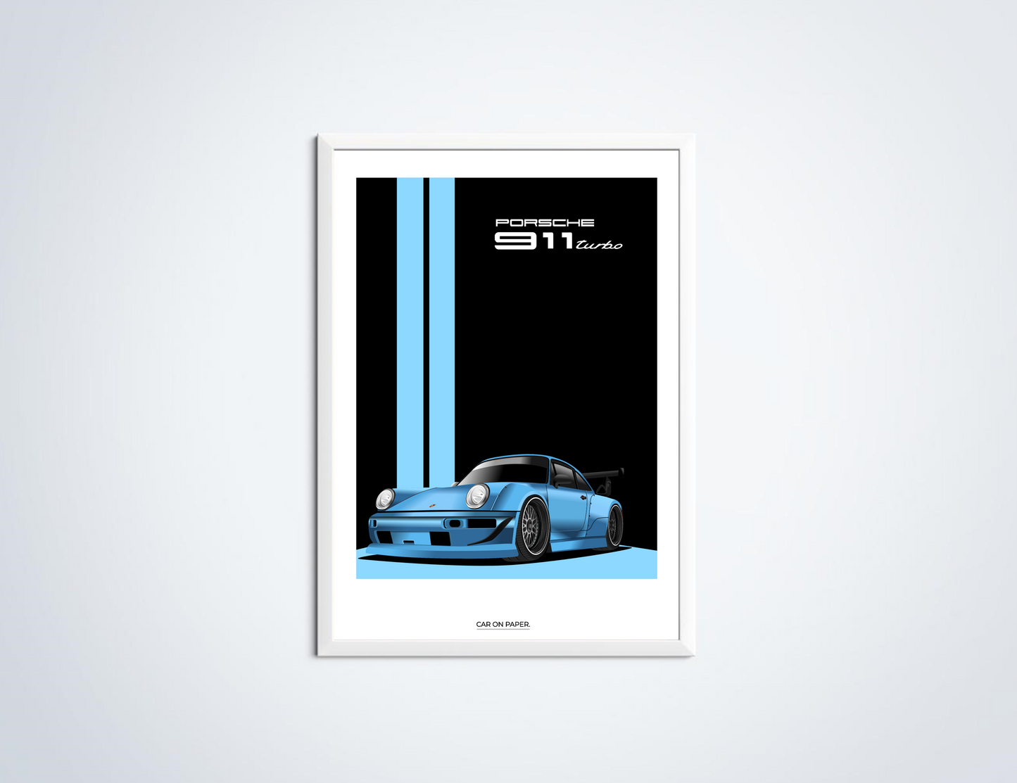 Porsche 911 Turbo Blauw Poster in Lijst