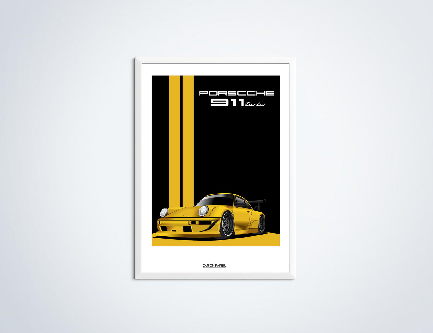 Porsche 911 Turbo Geel Poster in Lijst