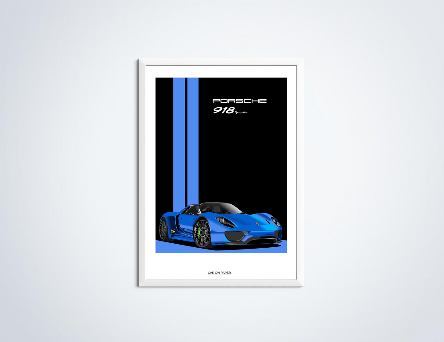 Porsche 918 Spyder Blauw Poster in Lijst