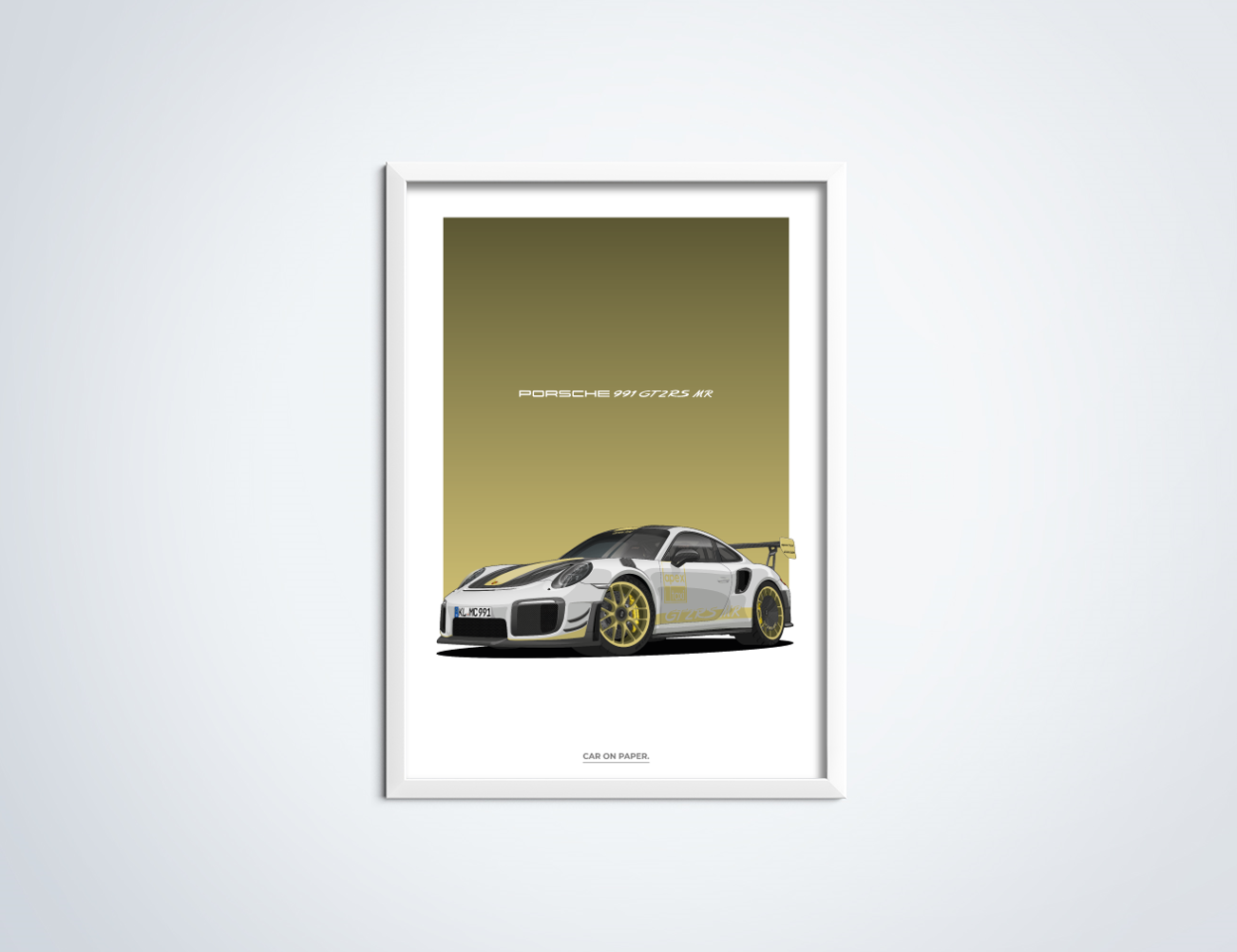 Porsche 991 GT2 RS MR Goud Poster in Lijst