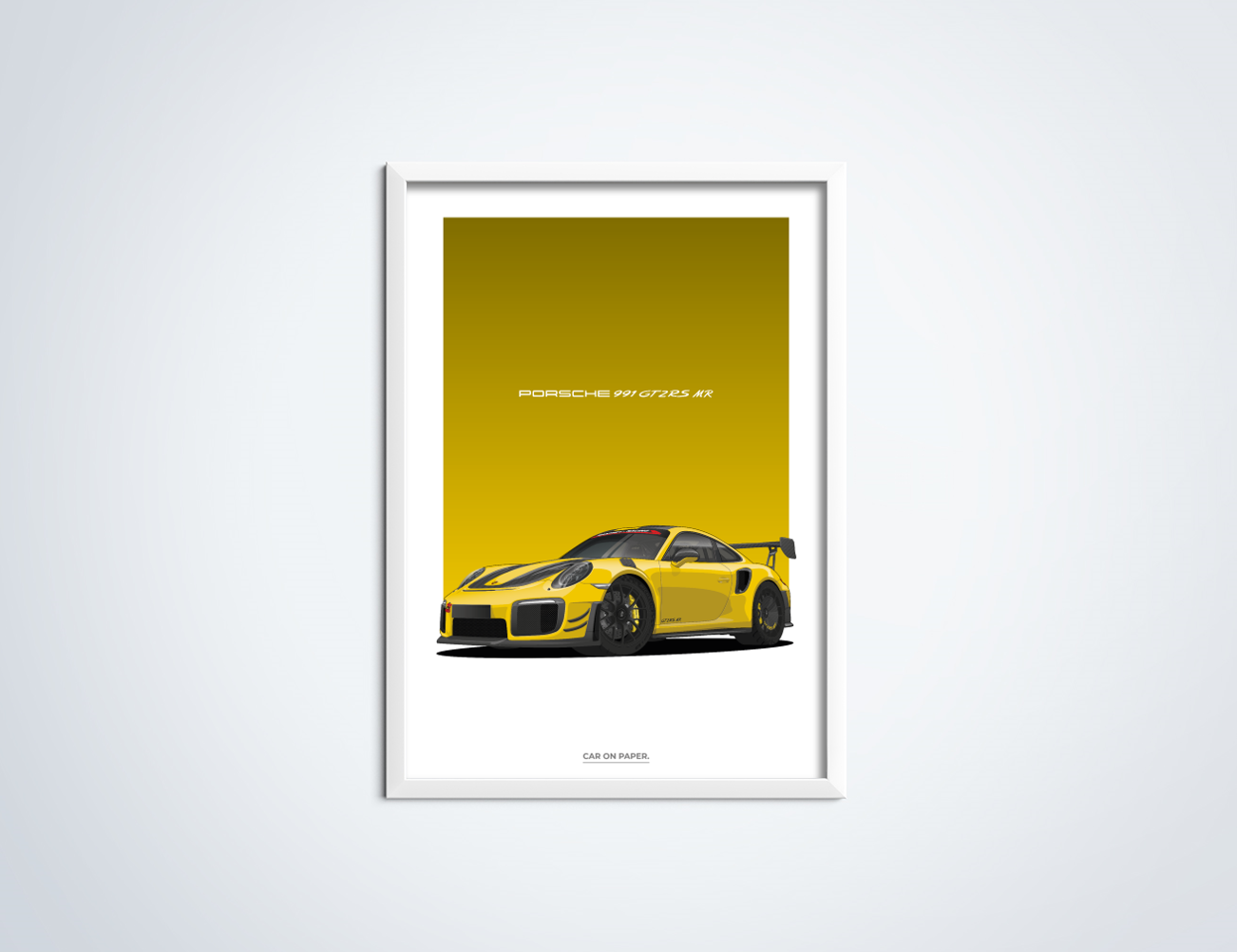 Porsche 991 GT2 RS MR Geel Poster in Lijst