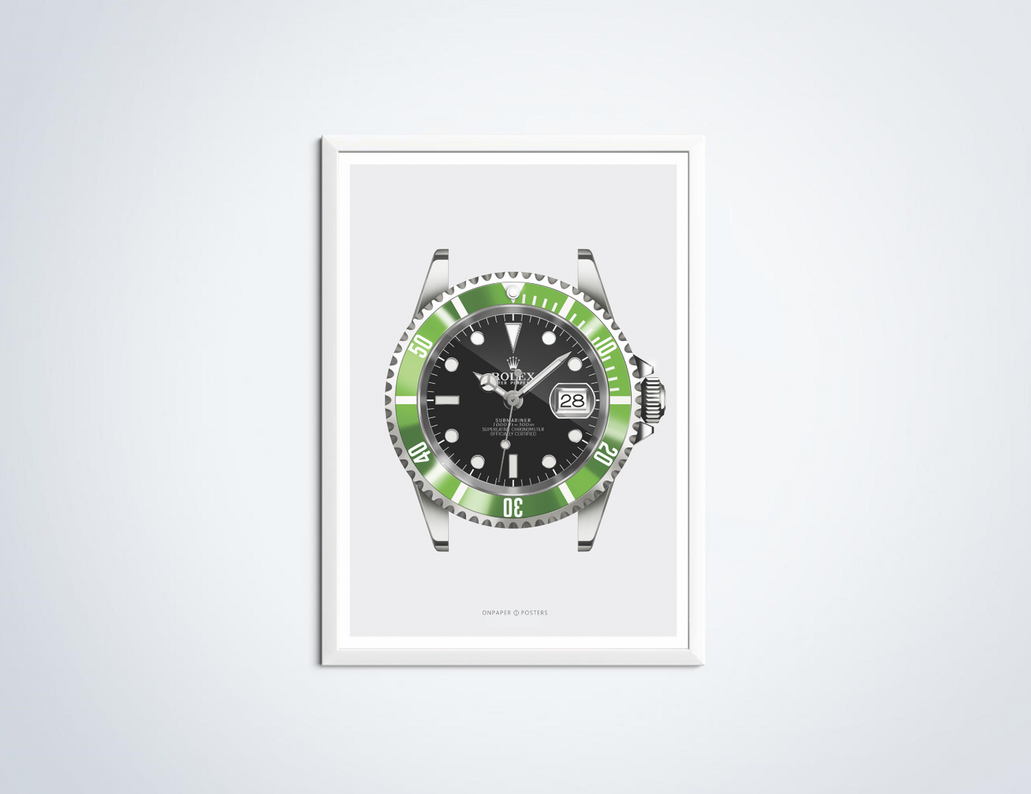 Horloge poster Rolex Submariner Kermit in lijst