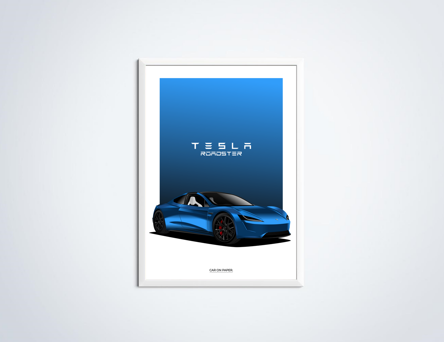 Tesla Roadster Poster Blauw in Lijst