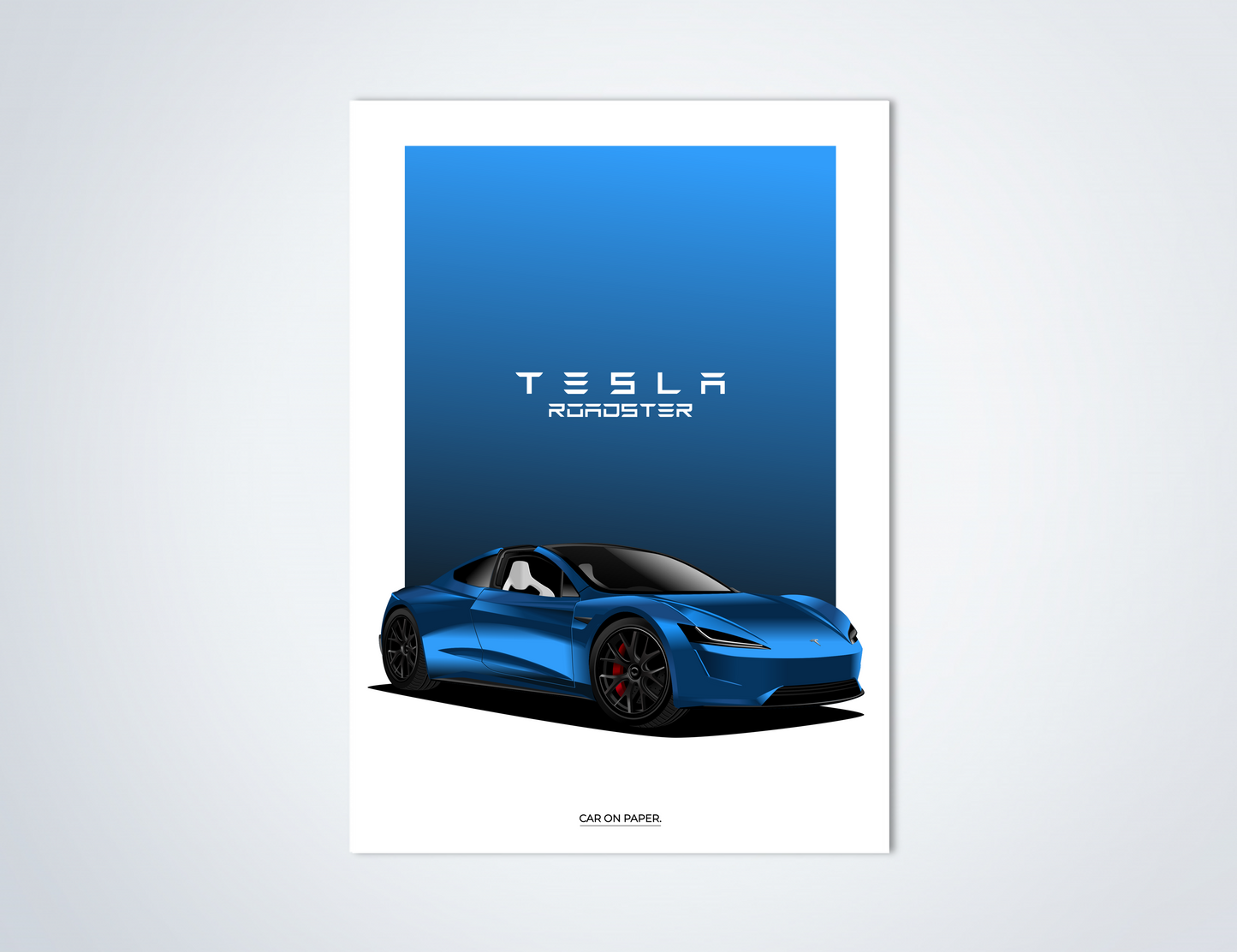 Tesla Roadster Blauw Poster