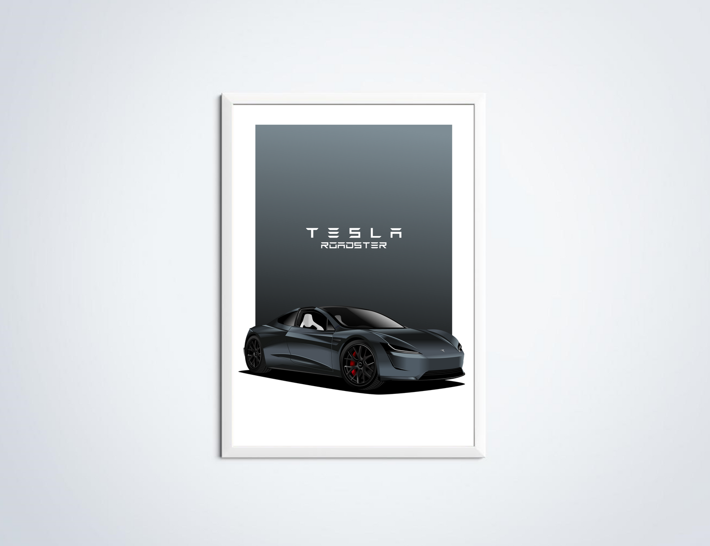 Tesla Roadster Lichtgrijs Poster in Lijst