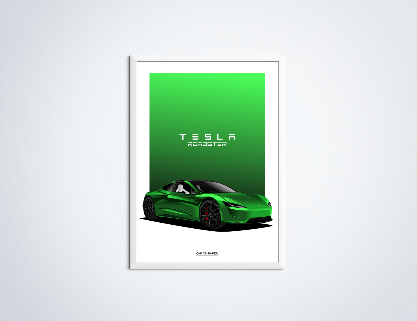 Tesla Roadster Groen Poster in Lijst