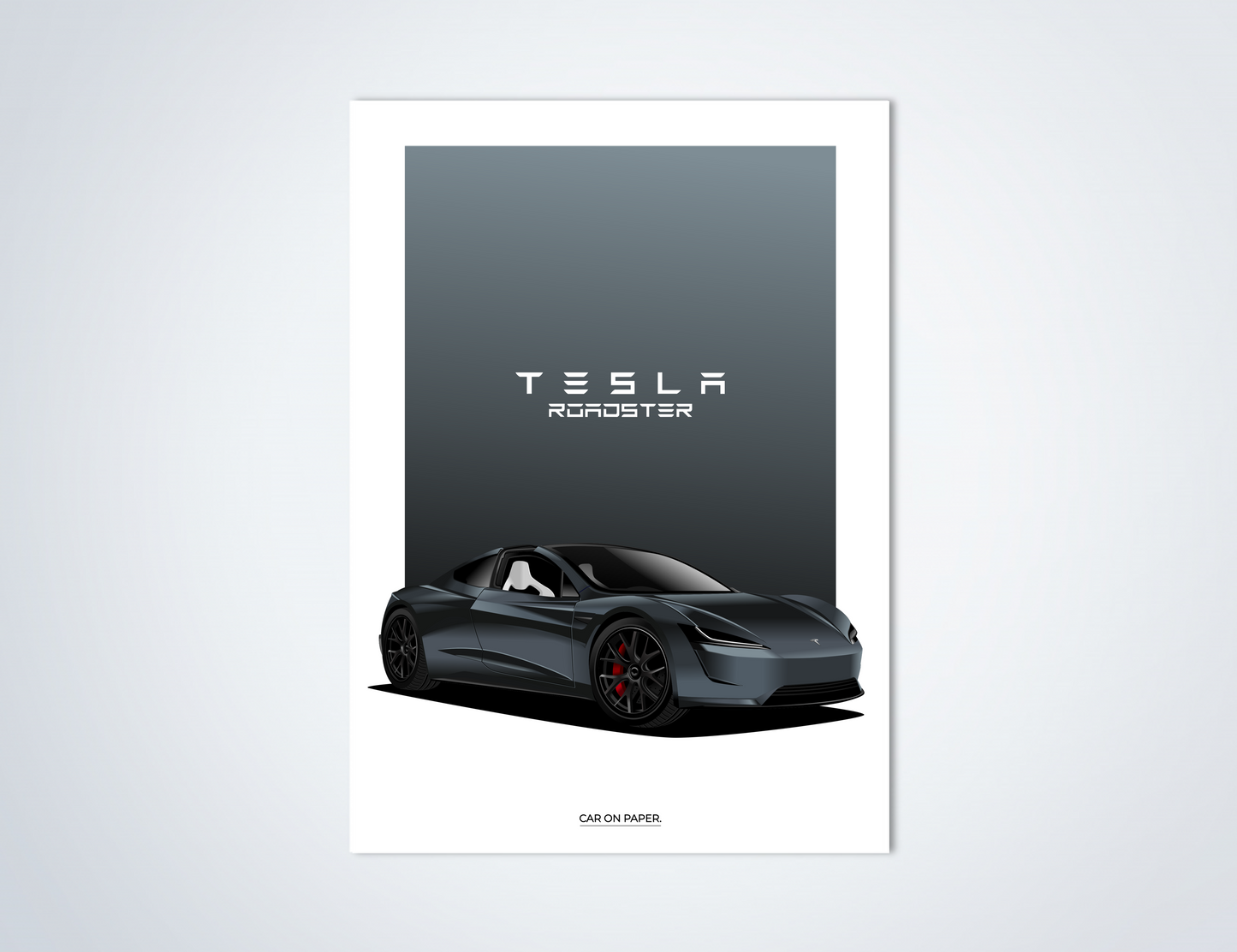 Tesla Roadster Lichtgrijs Poster