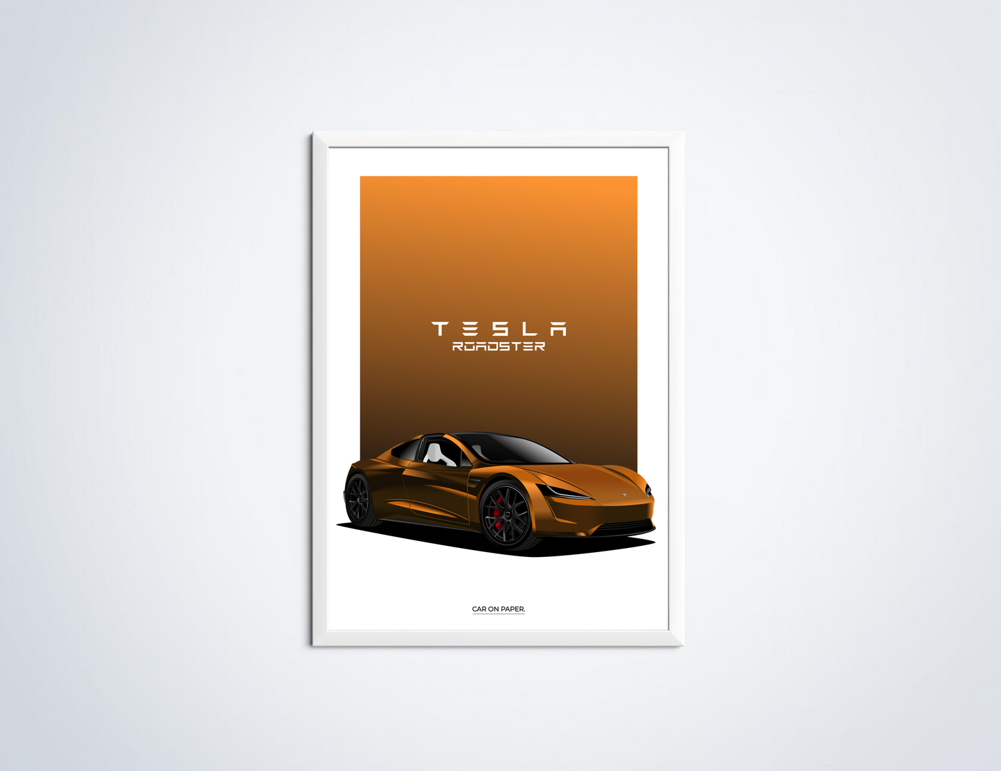 Tesla Roadster Oranje Poster in Lijst