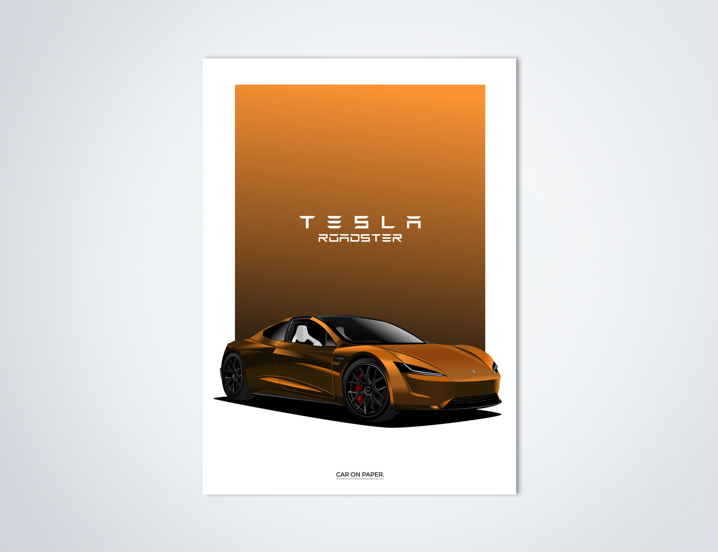 Tesla Roadster Oranje Poster