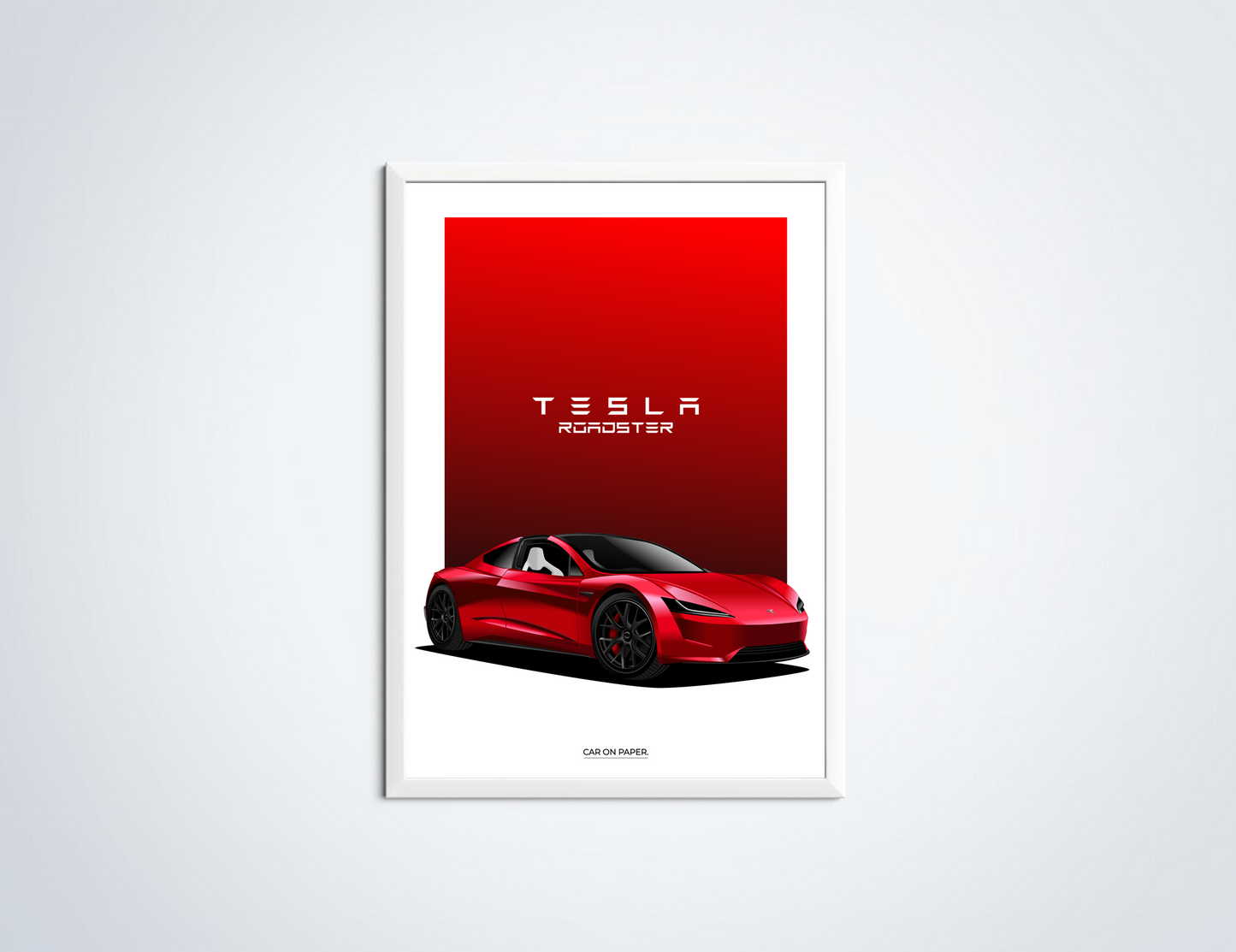 Tesla Roadster Rood Poster in Lijst