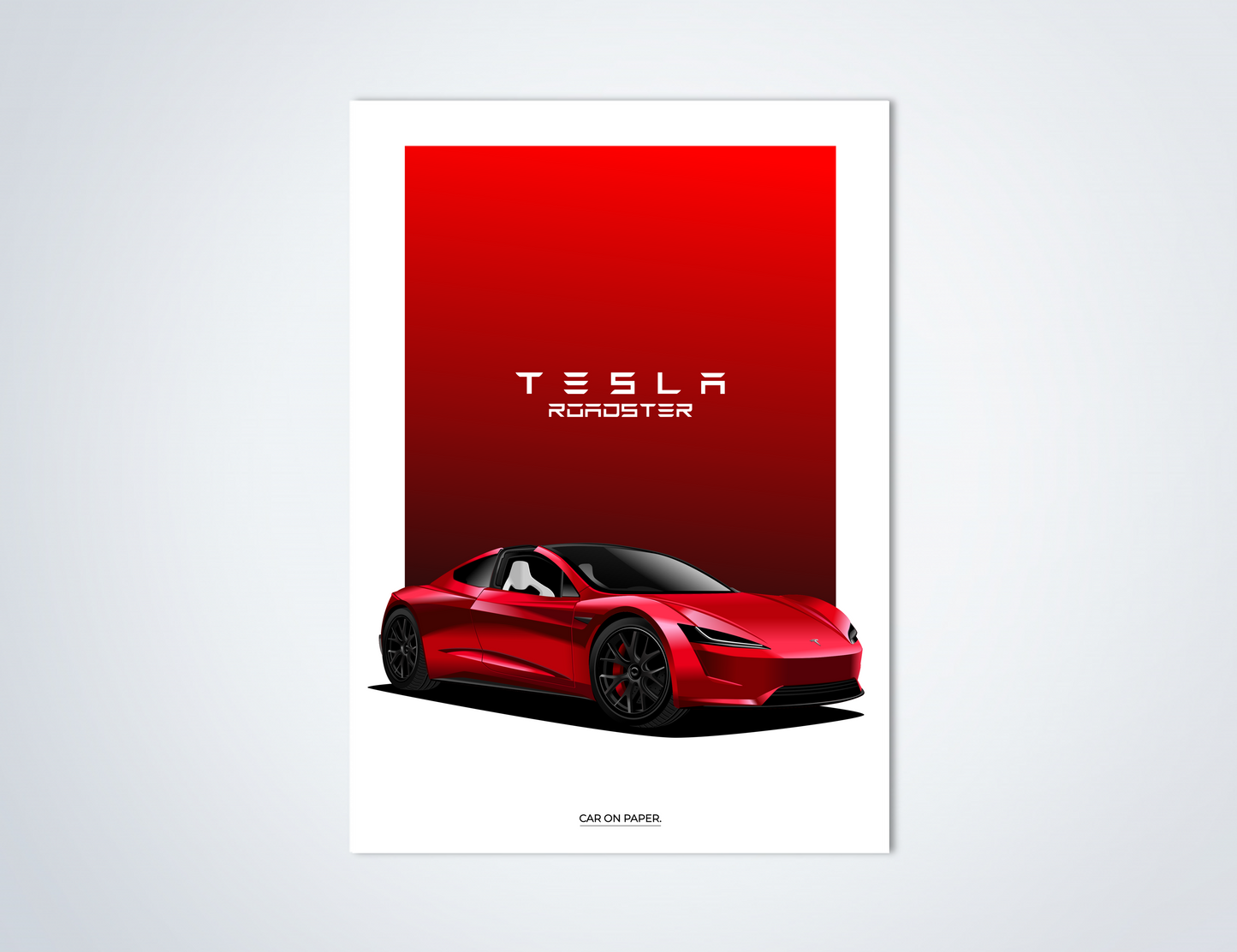 Tesla Roadster Rood Poster