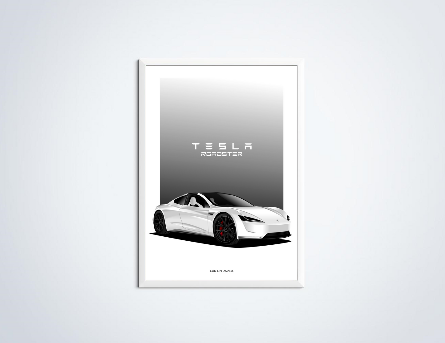 Tesla Roadster Wit Poster in Lijst