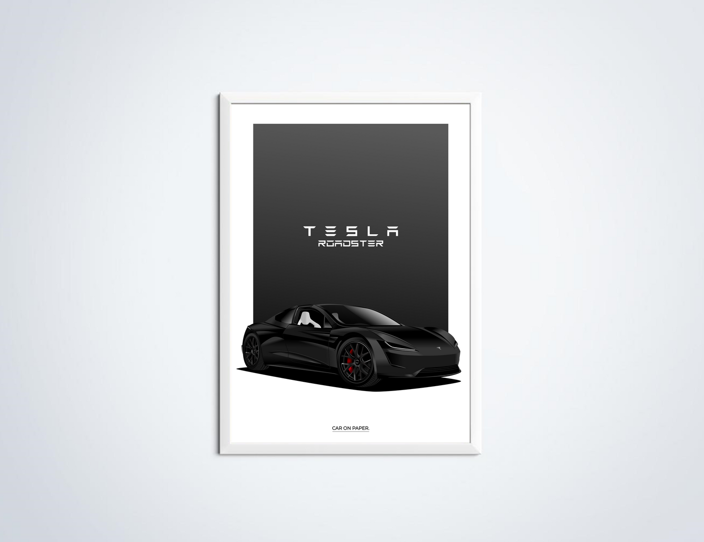 Tesla Roadster Poster Zwart in Lijst